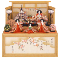 雛人形: 三五親王　芥子官女　桐収納型五人飾り　「花ひいな」