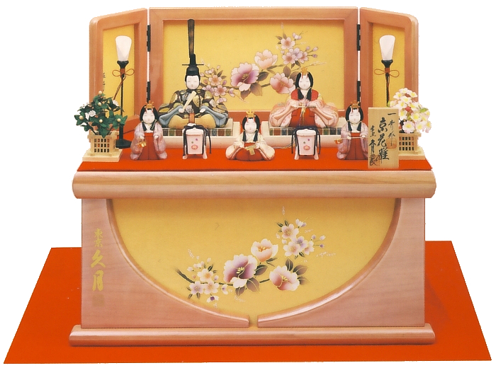 一秀作 京花雛<br>木目込 桐製収納飾台付 五人飾り 久月監製