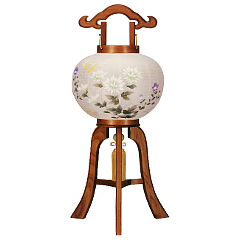 盆提灯: 雅木目10号絹二重絵入（木製・電気コード式）
