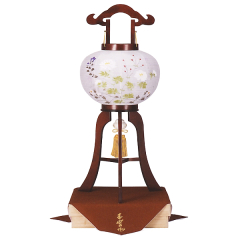 盆提灯: 銘木桜10号絹二重無地桐箱入（木製・電気コード式）