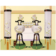 盆提灯: 銘木対絵セット（木製）