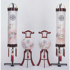 盆提灯: 桜　扇面七草　飾り見当8畳間用【家紋代込】