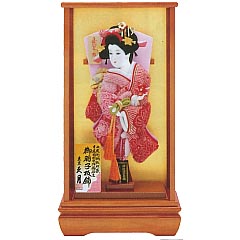 羽子板・破魔弓: 正絹鹿の子振袖 欅塗面取ケース