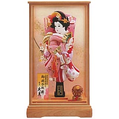 羽子板・破魔弓: 正絹鹿の子振袖 総檜面取ケース
