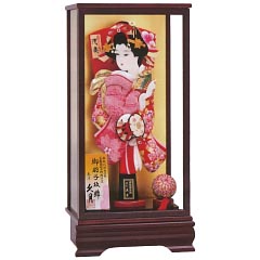 羽子板・破魔弓: 正絹鹿の子振袖 木製ケース・オルゴール