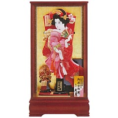 羽子板・破魔弓: 正絹鹿の子振袖 花梨塗面取ケース