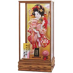 羽子板・破魔弓: 正絹鹿の子振袖 家具調面取ケース・オルゴール