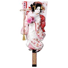 羽子板・破魔弓: 金襴金彩刺繍押絵板　小春　花飾り