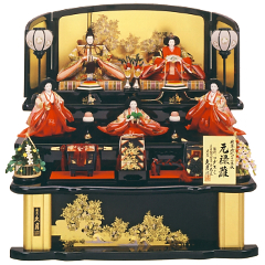 雛人形: 久月作　ワダエミ監修　元禄雛　衣裳着　木製三段飾り　五人揃　京九番親王　五寸官女