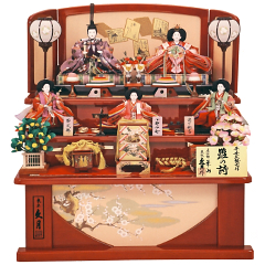 雛人形: 久月作　≪雛の詩≫　衣裳着　木製三段飾り　五人揃　三五親王　芥子三賢女付