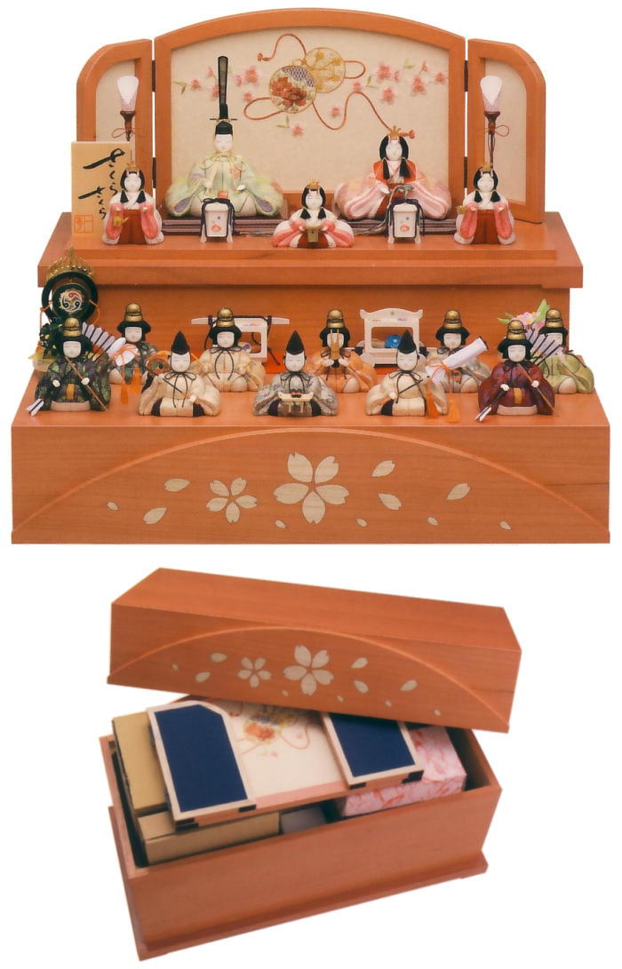 一秀作木目込み飾り　15人飾り（二段収納セット　17号）