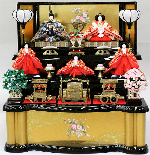 三段飾り　衣装着　金襴「道長に花尽くし」　九番親王　大三五官女　【42-1316】