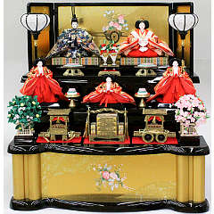 三段飾り　衣装着　金襴「道長に花尽くし」　九番親王　大三五官女　【42-1316】