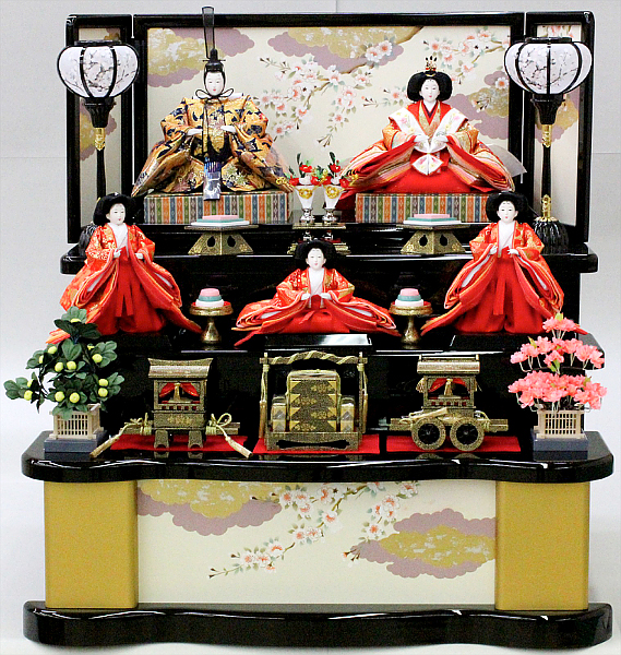 三段飾り　衣装着　金襴「流れ瓢箪葉紋」　十番親王　三五官女　【42-1327】