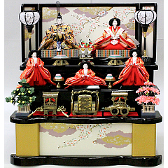 三段飾り　衣装着　金襴「流れ瓢箪葉紋」　十番親王　三五官女　【42-1327】