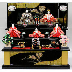 三段飾り　衣装着　金襴「七宝華丸文」　三五親王　芥子官女　【42-1337】