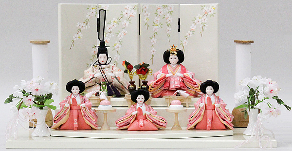 五人飾り　衣装着　金襴「小桜尽くし」　柳小親王　柳小官女　【42-1361】