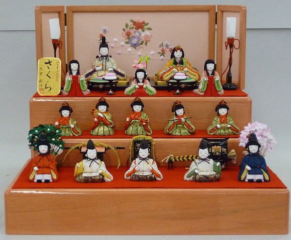 大里彩作　桐製収納箱　十五人収納箱飾り　木目込雛人形セット　【4FK2402】