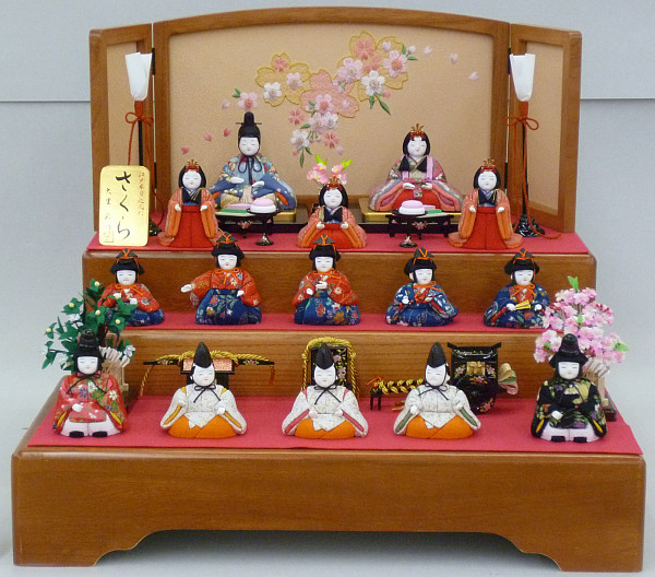 大里彩作 桐製収納箱 十五人収納箱飾り 木目込雛人形セット 【4FK2403】