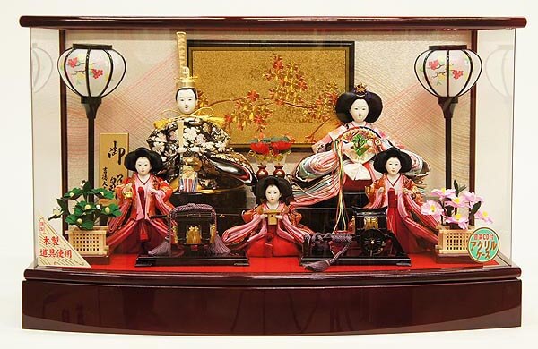 ケース入り 芥子親王 柳官女 五人飾り 御雛 アクリルケース オルゴール付