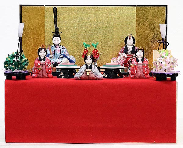 安土雛 14号 五人揃い 毛せん・桐箱 収納飾り