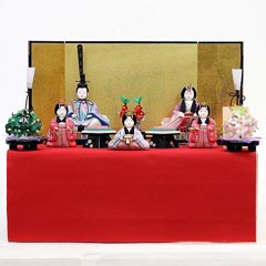 安土雛 14号 五人揃い 毛せん・桐箱 収納飾り