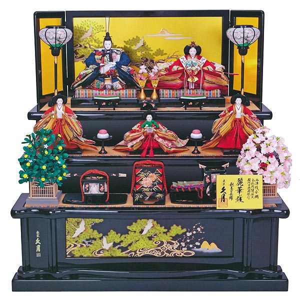 久月 麗華雛 衣裳着 桐製五人飾り 金彩刺繍 駿河古典蒔絵 京七番親王 大三五官女 【D-13/K-