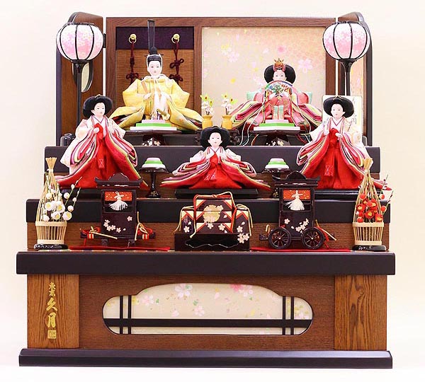 久月作 着付 光園 衣裳着 収納五人飾り 小三五親王 芥子官女 （引き出し式収納箱） 【D-38/K