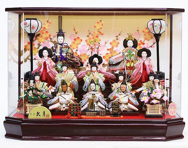 久月 衣裳着 ケース飾り 小芥子十五人飾り アクリルケース オルゴール付