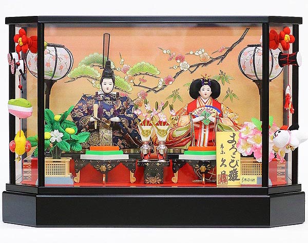 久月 ケース飾り 親王飾り 小三五親王 つるし飾り・オルゴール付き ガラスケース飾り