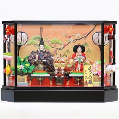 久月 ケース飾り 親王飾り 小三五親王 ガラスケース つるし飾り オルゴール付 | コンパクトなケース飾り