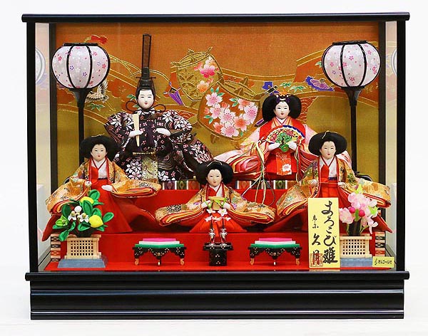 久月 ケース飾り 親王飾り 小三五親王 ガラスケース オルゴール付