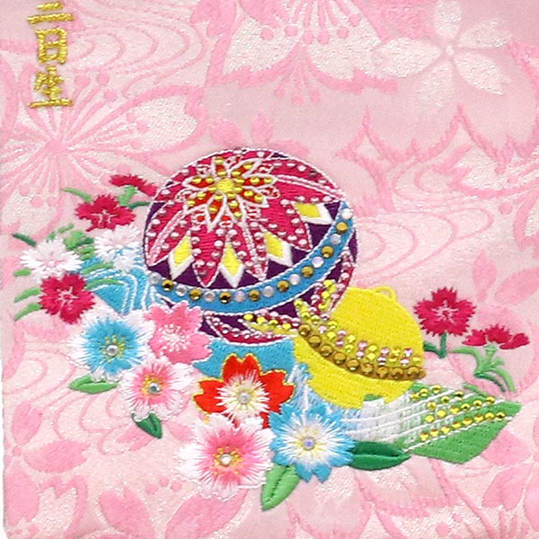 刺繍仕立て名前旗飾り 鞠と鈴（小） 毛せん付 ※名前・生年月日部分は刺繍