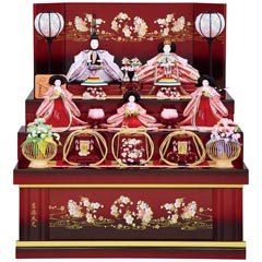 小三五親王 小芥子官女 五人飾り 三段収納飾り 花ひいな 春彩 （引き出し式収納箱） 【672D60 | 収納タイプの三段飾り