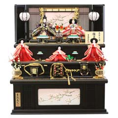 小三五親王 小芥子官女 五人飾り 三段収納飾り 優美桜 （引き出し式収納箱） | 収納タイプの三段飾り