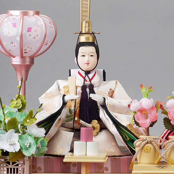 藤翁　 雛人形　愛里 小三五親王 桃 彩色ＬＧ塗 アクリルケース飾り　詳細画像