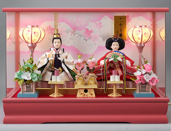 藤翁　 雛人形　愛里 小三五親王 桃 彩色ＬＧ塗 アクリルケース飾り　詳細画像