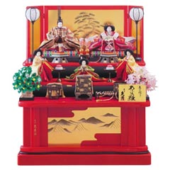 久月 あけぼの雛 衣裳着 木製五人飾り 帯地衣裳 駿河古典絵巻 小十番親王 小三五官女 【D-17/ | 三人官女もいるよ！三段飾り