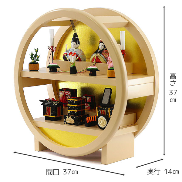 東玉工房　 雛人形　ひないろ 正絹 銀朱 木目込み 親王飾り 薄橙塗り 木製 円形台飾り　詳細画像
