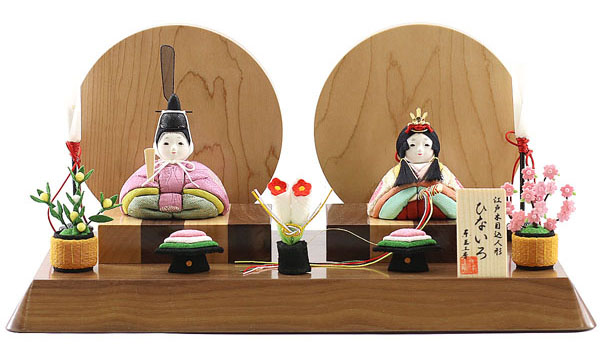 ひないろ 正絹 浅黄 木目込み 親王飾り 高級木材使用 丸型衝立 飾り台