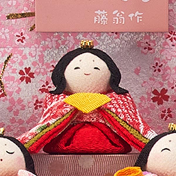 藤翁　 雛人形　手作りちりめん細工 舞あそび 桃 わらべ 十人 手鏡型ケース 円形 丸型 アクリルケース飾り　詳細画像