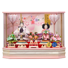 あゆみ 三五親王飾り 白木 木目 栓欅 六角 アクリルケース