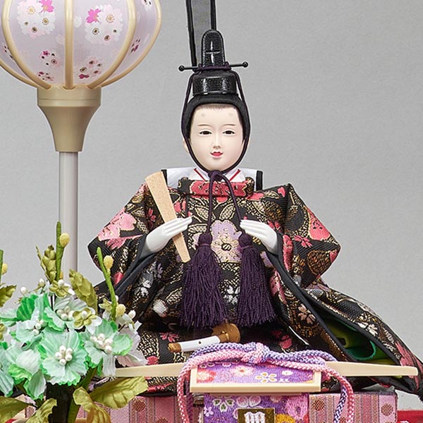 藤翁　 雛人形　紫陽 小三五親王 六角Ｗオークボカシ 刺繍バック アクリルケース飾り　詳細画像