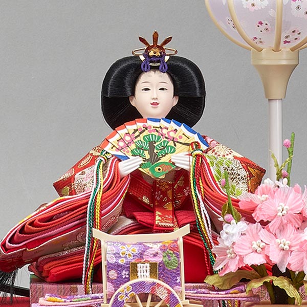 藤翁　 雛人形　紫陽 小三五親王 六角Ｗオークボカシ 刺繍バック アクリルケース飾り　詳細画像