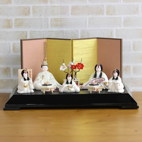 楽天市場】木目込み雛人形 こひな 五人飾り 白 パステル 刺繍