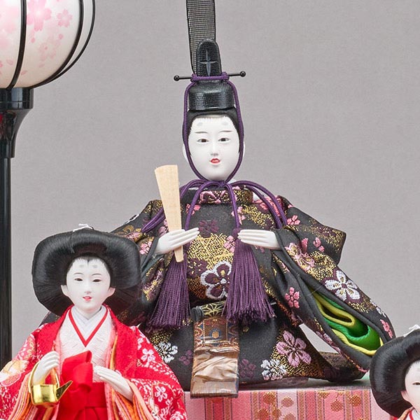 藤翁　 雛人形　のぞみ 豆親王 三人官女 五人揃い 濃茶色 アクリルケース飾り　詳細画像