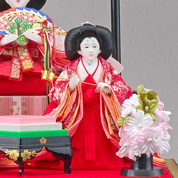 藤翁　 雛人形　のぞみ 豆親王 三人官女 五人揃い 濃茶色 アクリルケース飾り　詳細画像