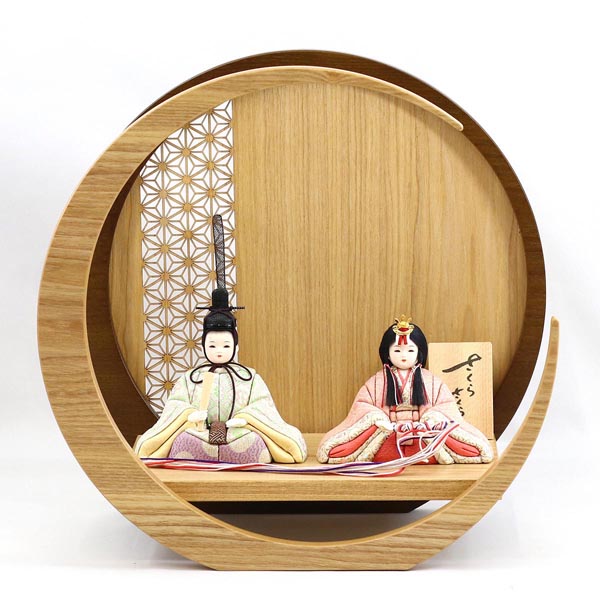 さくらさくら 親王飾り 透かし麻の葉模様 木製 円形 三日月形飾り台 (小)