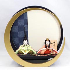 さくらさくら 親王飾り 円形丸型 市松柄 三日月飾り台