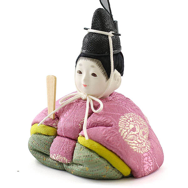 東玉工房　 雛人形　ひないろ 正絹 浅黄 木目込み 親王飾り びーどろ桜橘 透かし麻の葉模様 木製 円形 三日月形飾り台 (小)　詳細画像